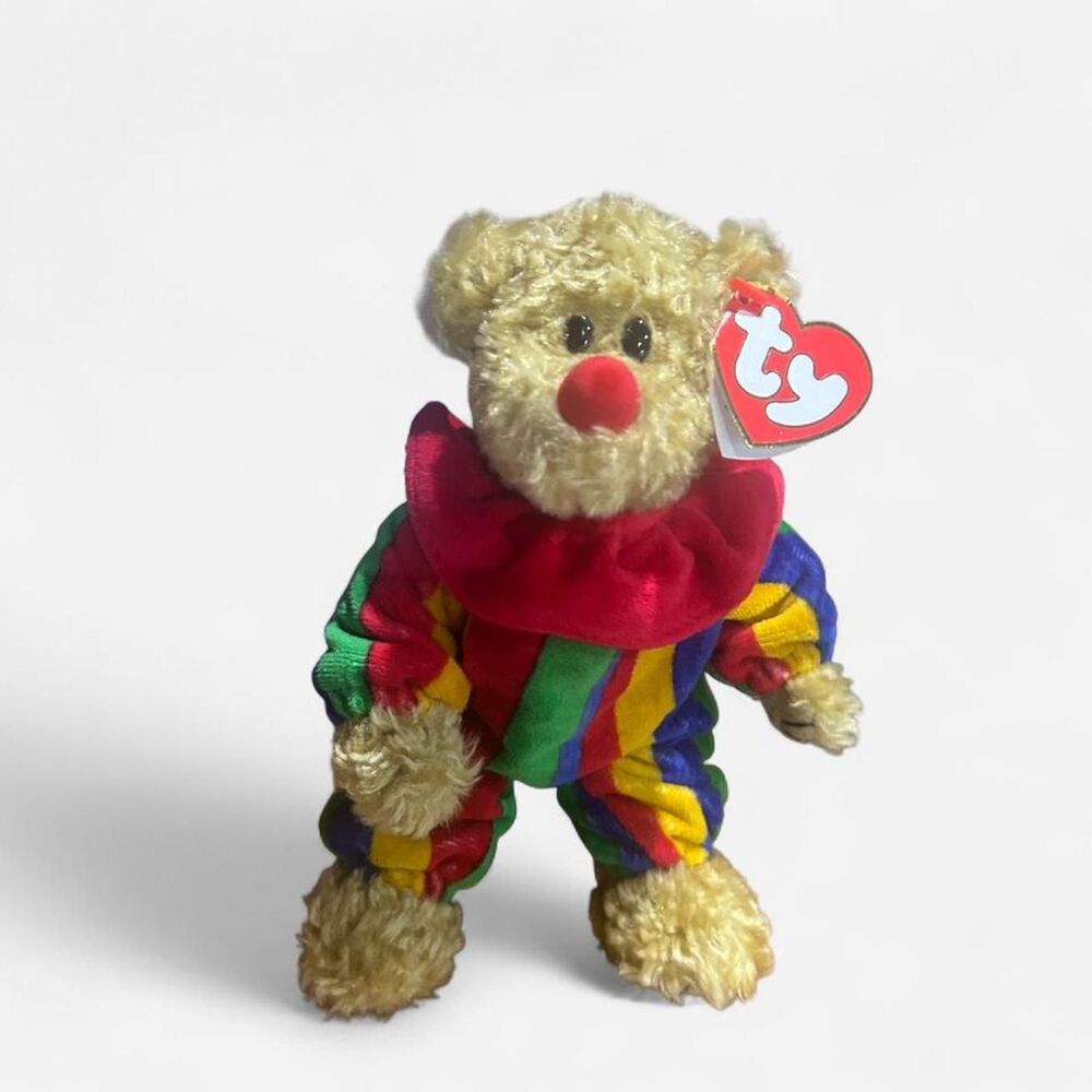 Collectible Mint Ty Piccadilly Clown Teddy Bear with Azalea Error Tag